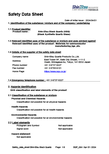 Safety Data Sheet (Shin-Etsu Black Quartz)